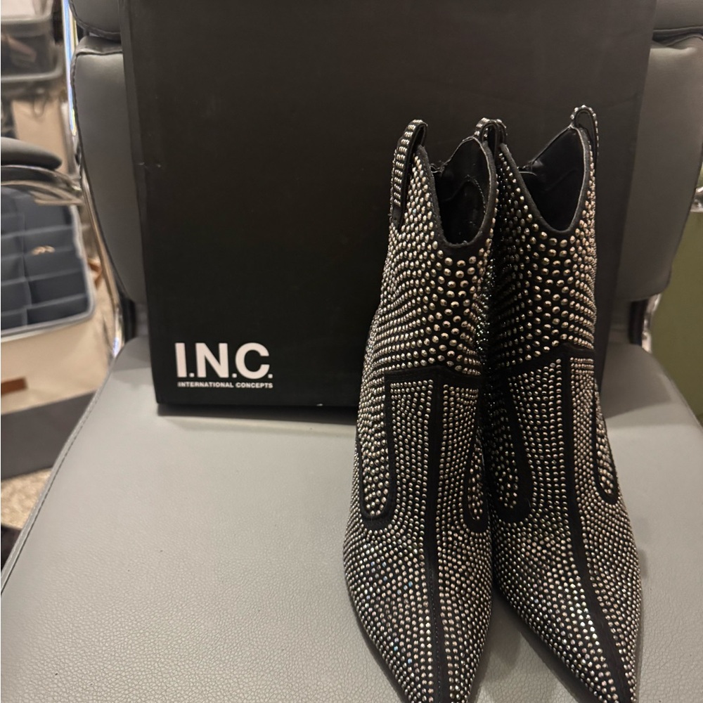 INC International Concepts Black and Silver Studded Ankle Boots